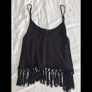 Black Tasseled Cropped Tank Top